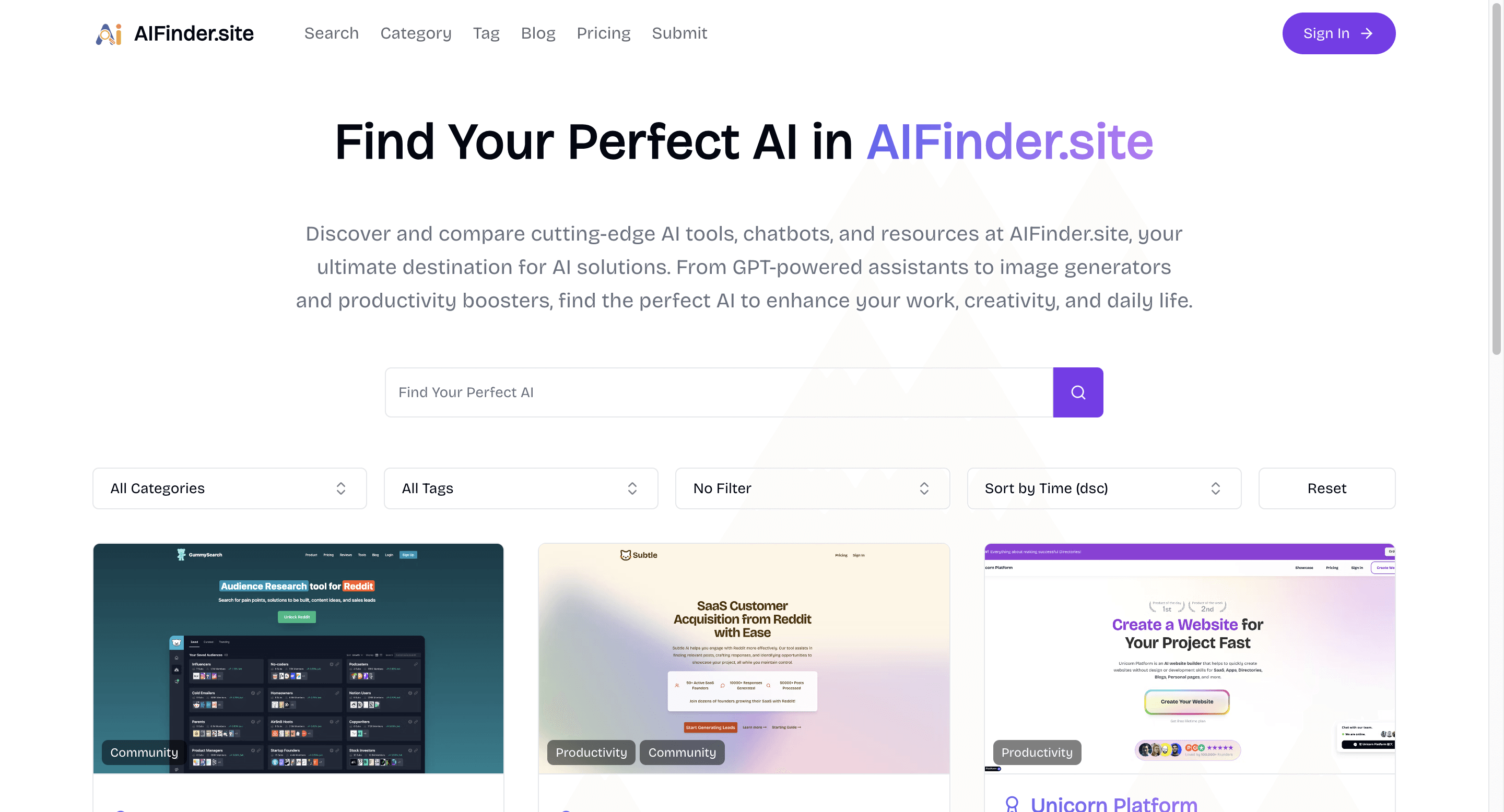 AIFinder - Find your perfect AI in one site